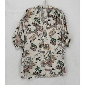 Citron Santa Monica Mens Land of Aloha Crinkle Button Hawaiian Shirt Sz M